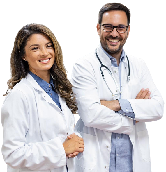 portrait smiling young doctors standing together portrait medical staff inside modern hospital smiling camera 1